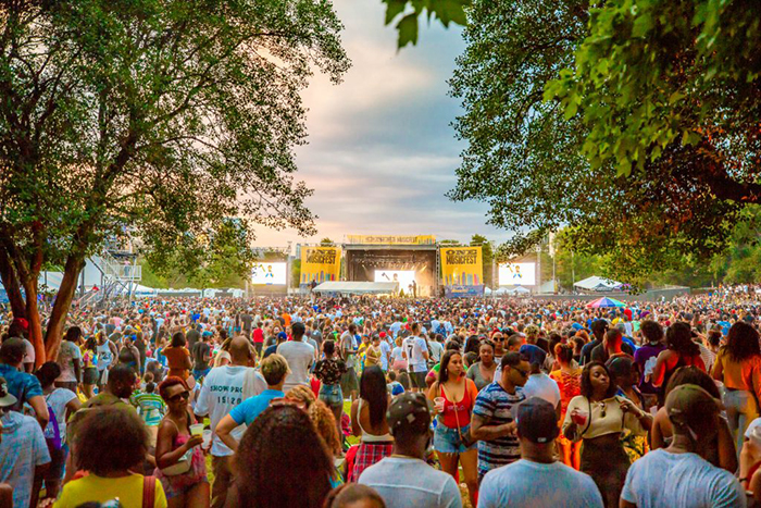 One music festival events in America outdoor stage crowd of people