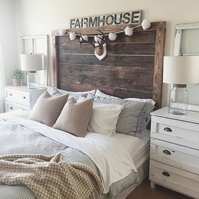 Cool DIY headboard rustic farmhouse style white and beige 