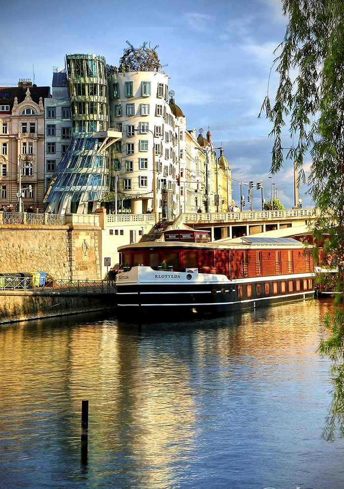 Dancing House Prague river cruise big ship modern prague architecture