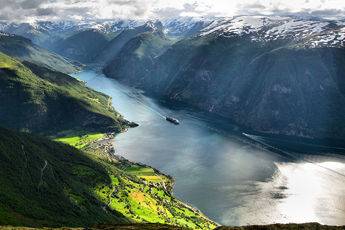 Incredible Norway Fjord Ship Cruise Snowy Mountain Tops