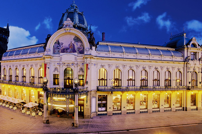 Municipal House Prague at night architectural style Prague architecture