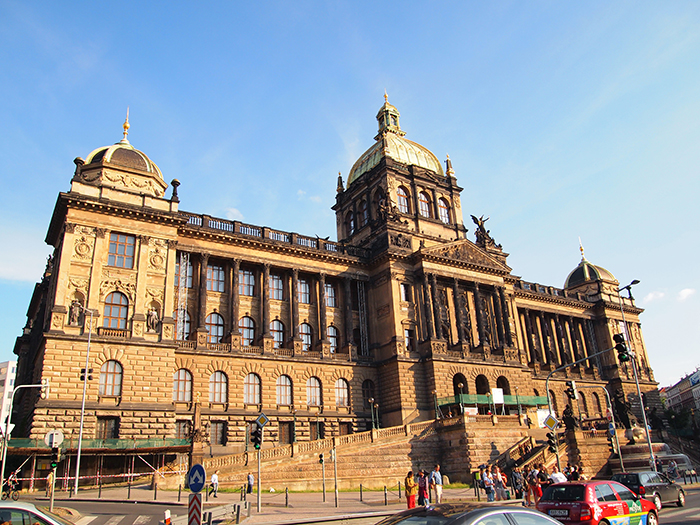 National Museum Prague Architecture building during the day tourists