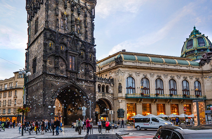 Powder Tower Prague Architecture busy square toursits