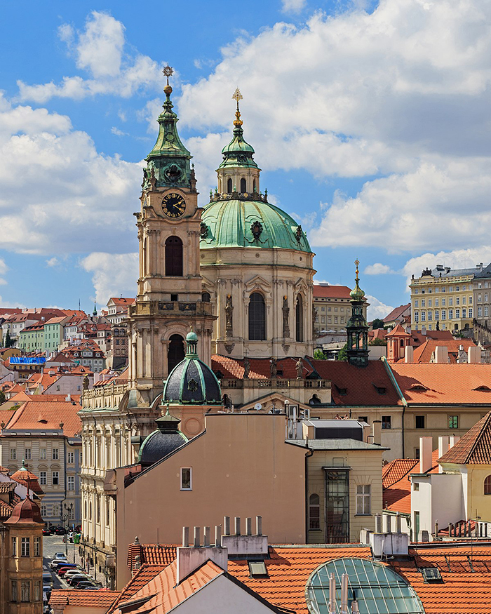 Prague architecture St. Nicholas Church towers clock tower famous Prague buildings