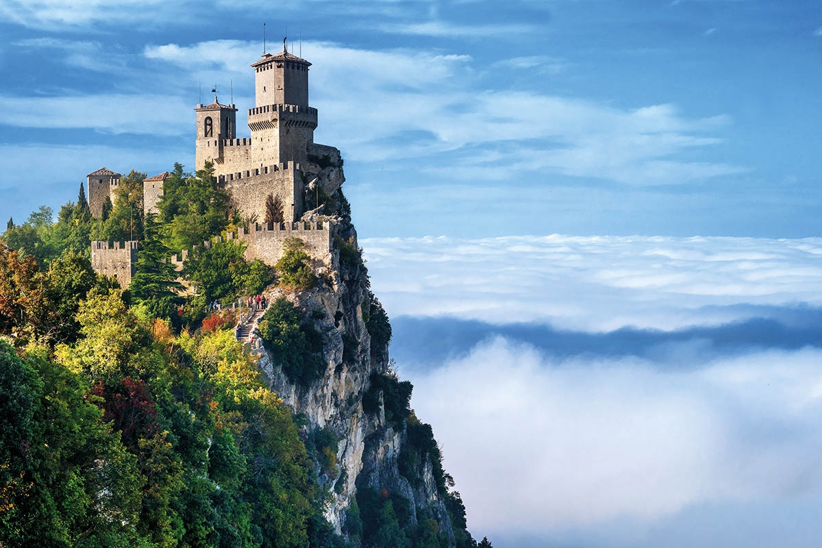 The oldest country in the world San Marino castle fortress in the clouds