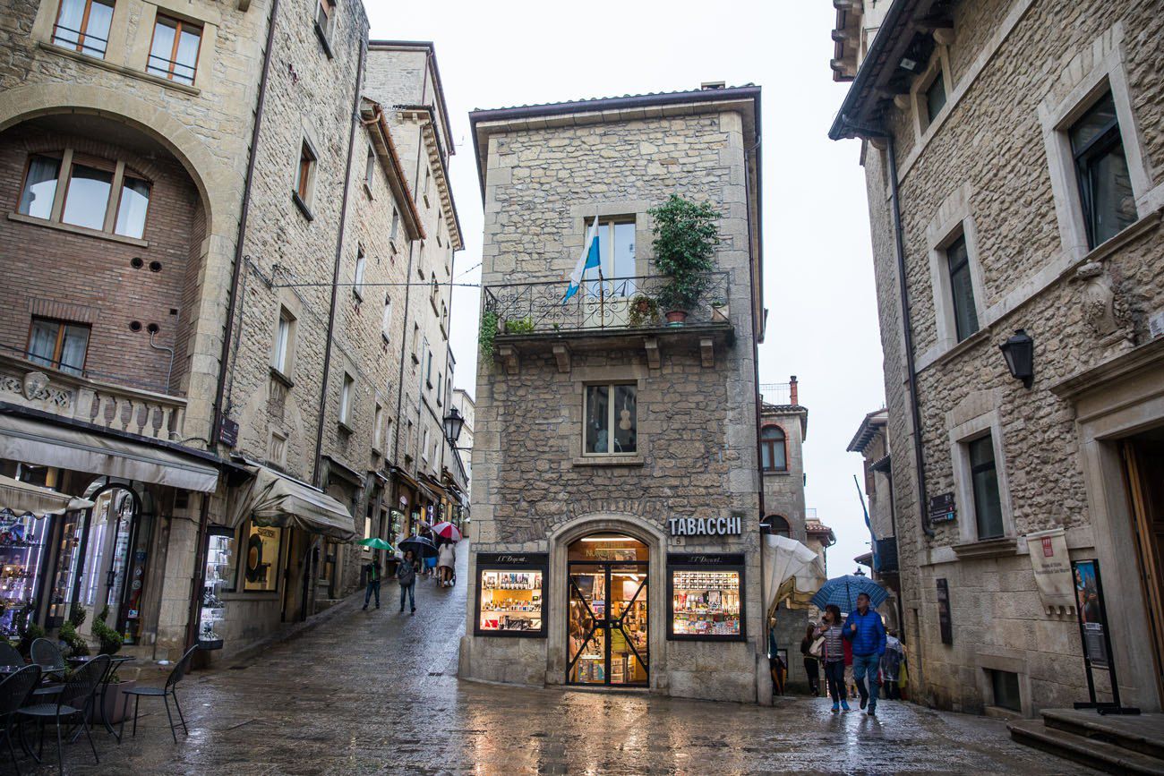 San Marino Streets people walking small shops