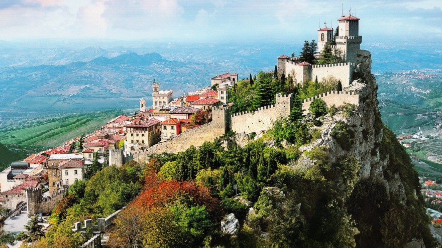 View on San Marino the oldest country in the world hill top fortress