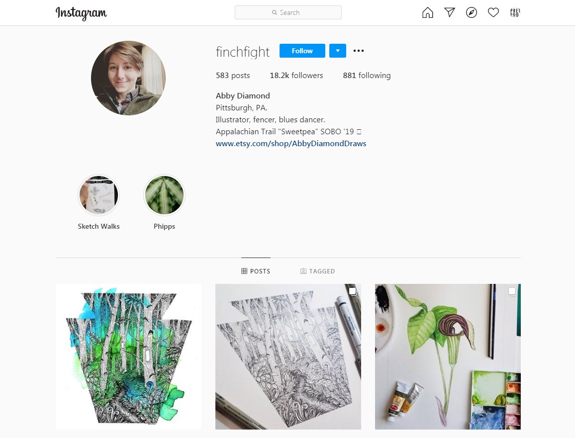 Best Instagram Artists Abby Diamond's Instagram profile with examples of her work