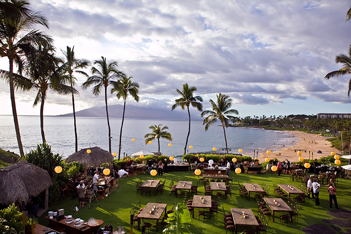 Four Seasons Resort Maui at Wailea outdoor even palm trees beach green lawn tables