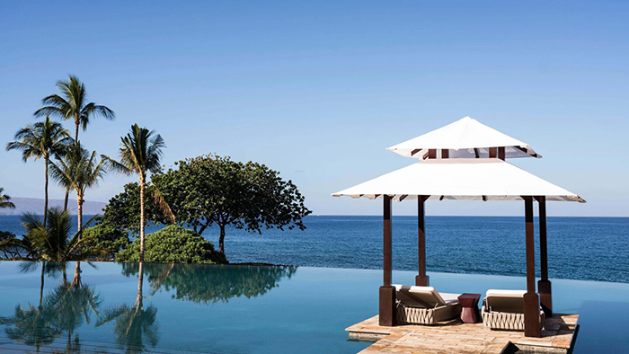 JW Marriott Hawaii Infinity Pool ocean view palm trees white gazebo