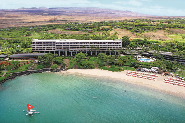 Mauna Kea Beach Hotel top hawaii resorts view from above beach ocean hotel building