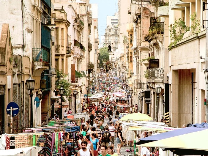 the streets of Buenos Aires crowded street market day