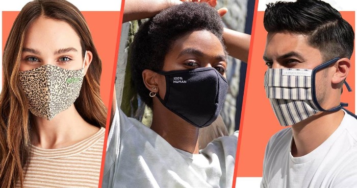 three people with different face masks fashion statements two girls and a boy