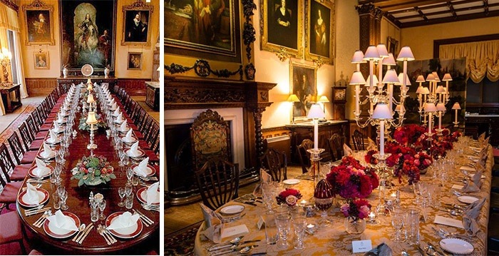 Highclere castle dining hall classic style in red