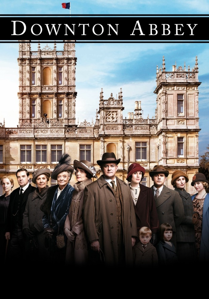 downton abbey poster in front of the castle cast hit series