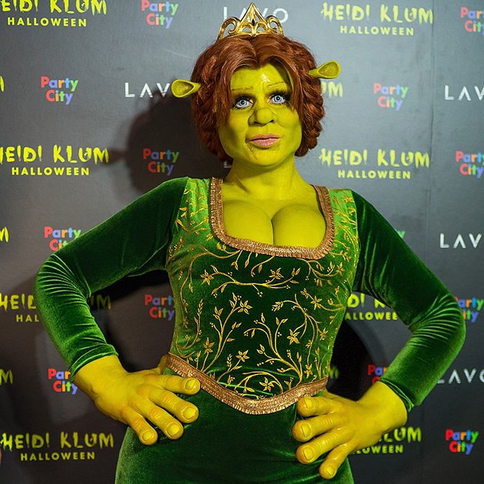 Heidi Klum Fiona from Shrek photoshoot on a background