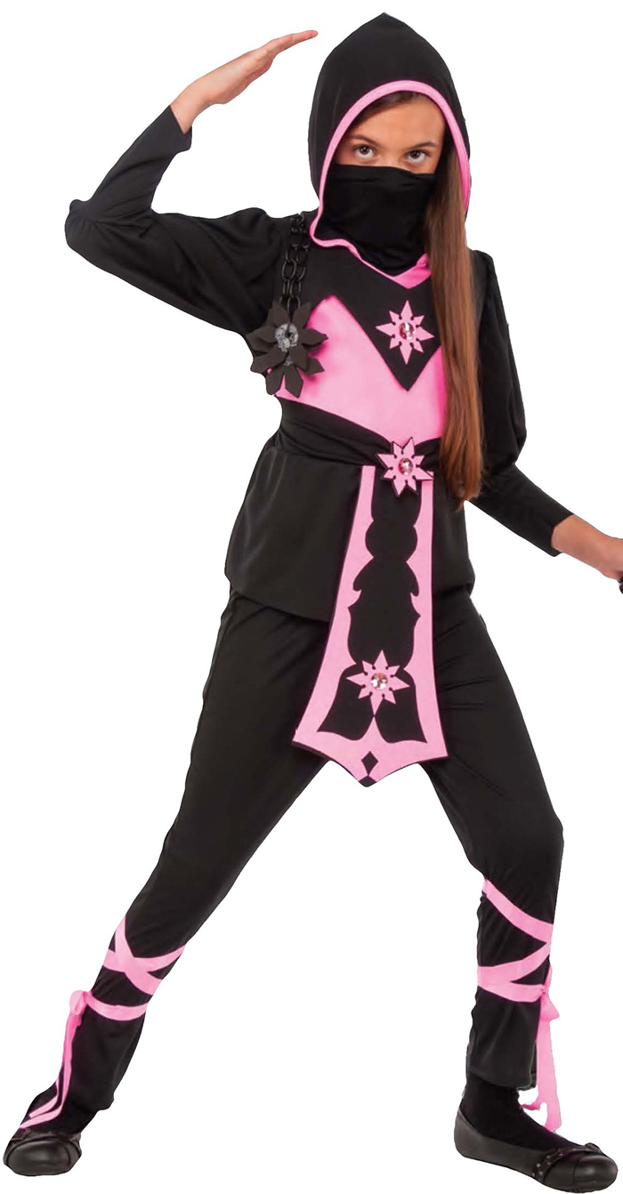 Halloween girl ninja costume black and pink with a black mask