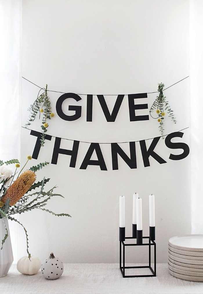Give thanks banner simple thanksgiving decor modern candle holder with four candles