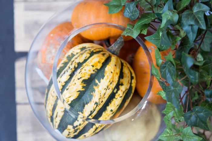 glass bowl with gourds fall decoration centerpiece