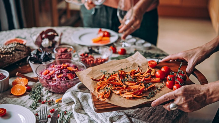 holiday meal served on the table baked vegetables