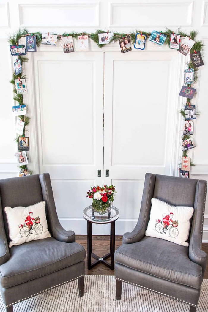 interior decorations christmas garland with cards around coset doors