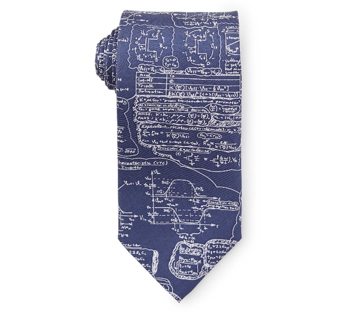 blue tie with math formulas on it in a roll