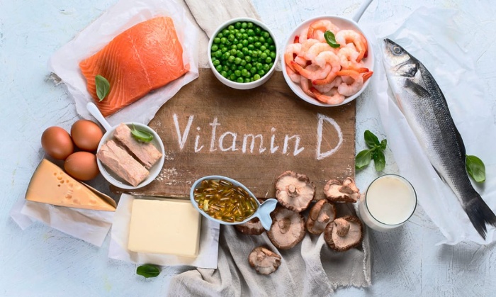 various foods rich in vitamin D mushrooms peas shrimps cheese eggs