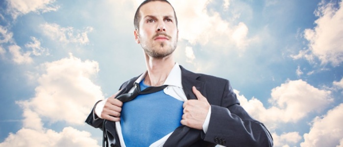 superman showing a blue shirt under his suit on a sky background