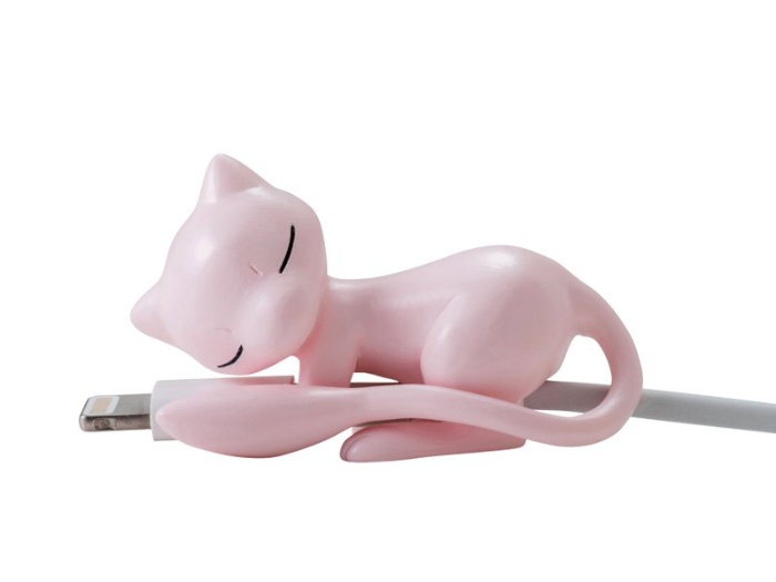 cord hugger pink cat holding a cable