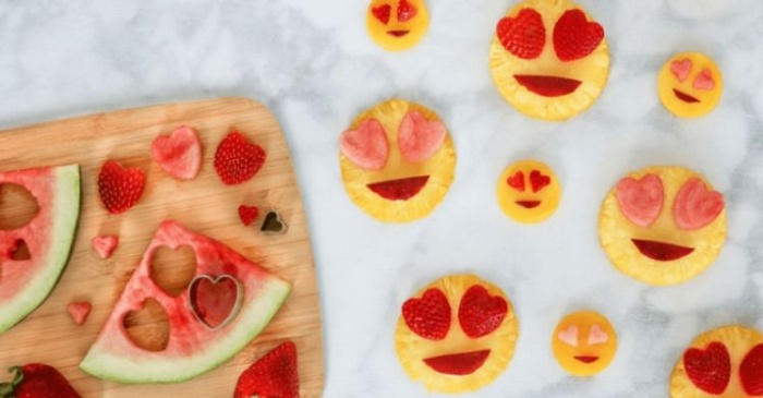 fun smiley faces made of pineapple with strawberries and watermelon