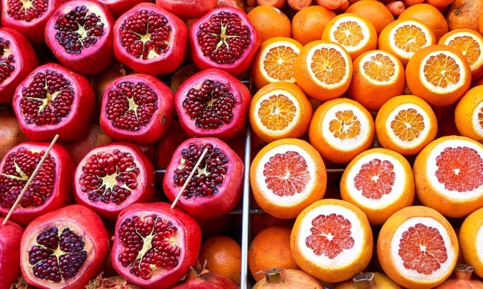 oranges, grapefruits and pomegranates 