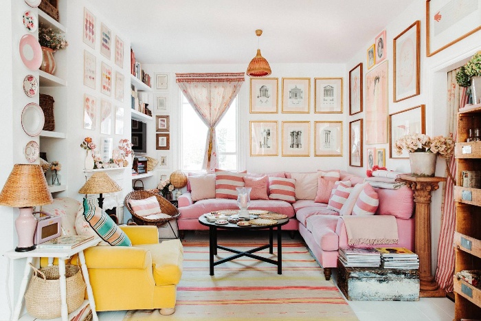 retro interiors pink and yellow interior cozy living room retro decor vintage furniture pieces