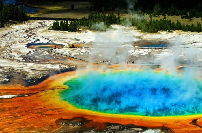 yellowstone hot springs bright colors steaming hot waters and sulphur