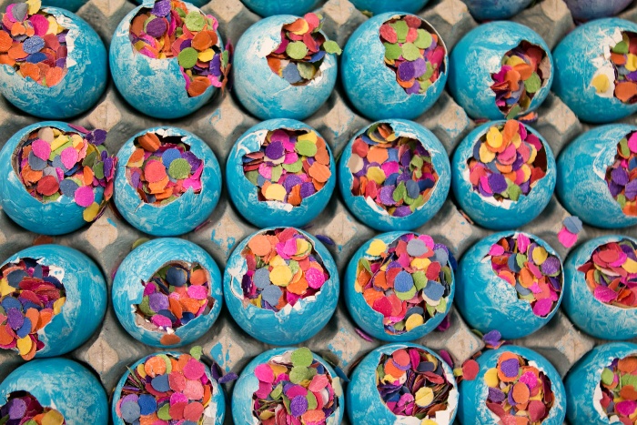 cascarones traditional mexican easter eggs painted with blue and confetti inside