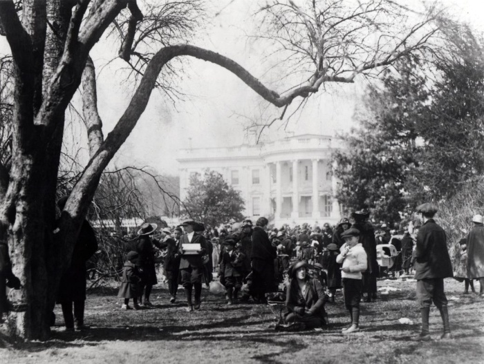 Easter egg roll in front of the white house black and white photography