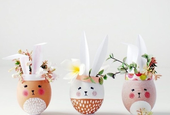 cute hollow egg rabbit vases with small flowers home decor