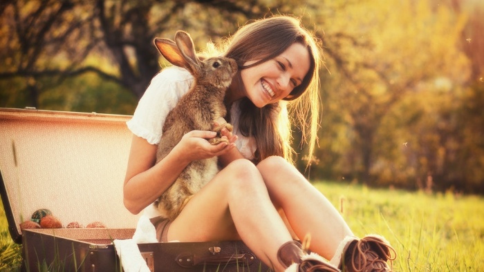 girl and rabbit