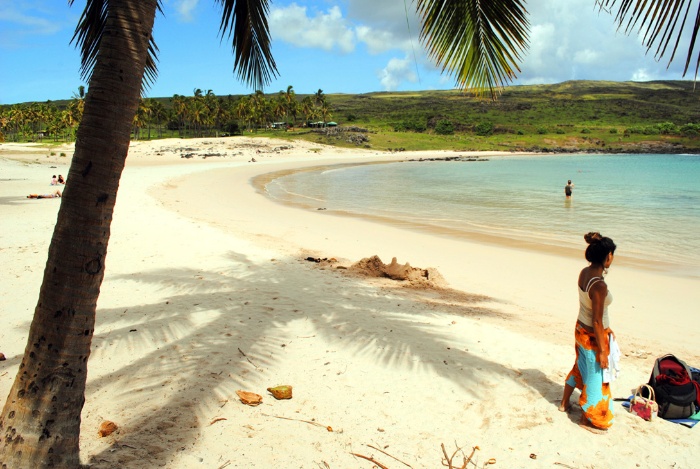 tropical beaches easter islands white sand beaches palm trees and a woman on the beach