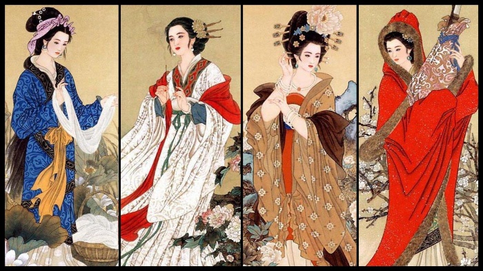 ancient china beauty standards colorful art women dressed in traditional clothes