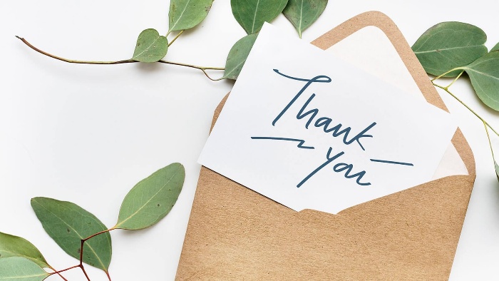 appreciation thank you letter in a brown envelope