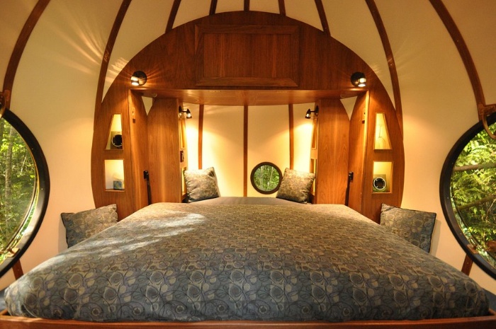 weirdest hotels tree sphere interior bedroom with two windows