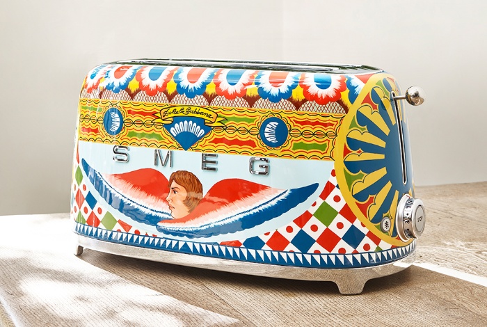 smeg equipment bright colorful toaster with dolce and gabbana motifs