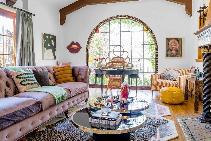 Maximalist approach to interior design colorful interior with large window 