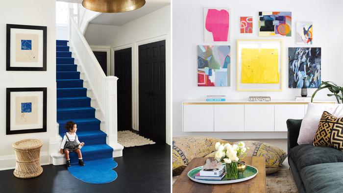 decorating interior design colorful accents in an interior blue staircase and art pieces