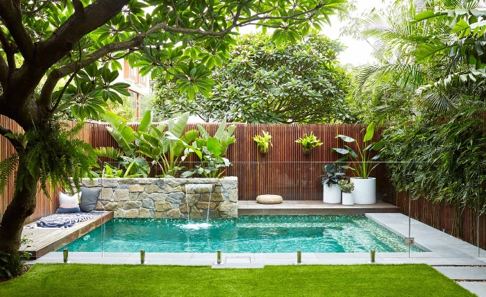 pool landscaping small tropical outdoor pool with green plants around