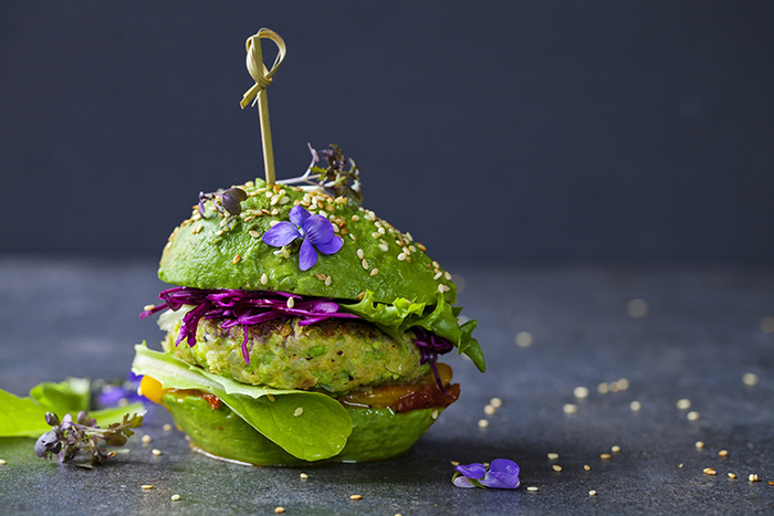 food trends green sandwich with flowers leaves artistic photograhy