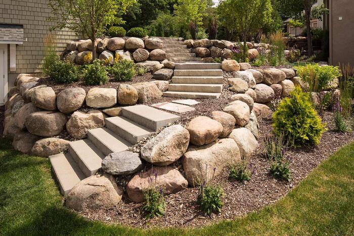 steps in landscaping outdoor staircase with stones grass and plants