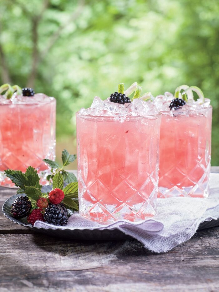 pink drinks cocktails in elegant glasses with berries outdoors pink cocktails