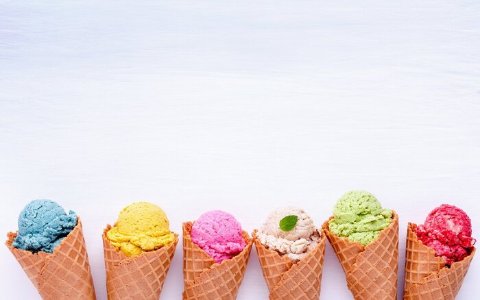 summer ice cream colorful ice cream in crispy cones different types