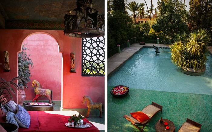 villa hippie village outdoor pool and pink bedroom with a window and a door